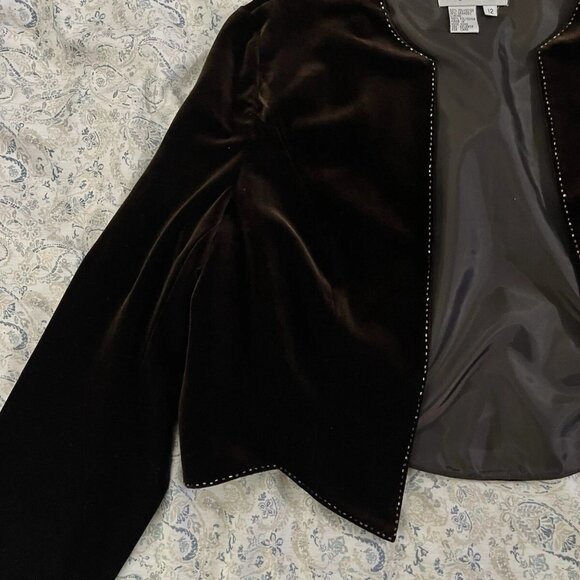 Size 12 Brown Velvet Adrianna Papell Blazer Jacket - Picture 5 of 15